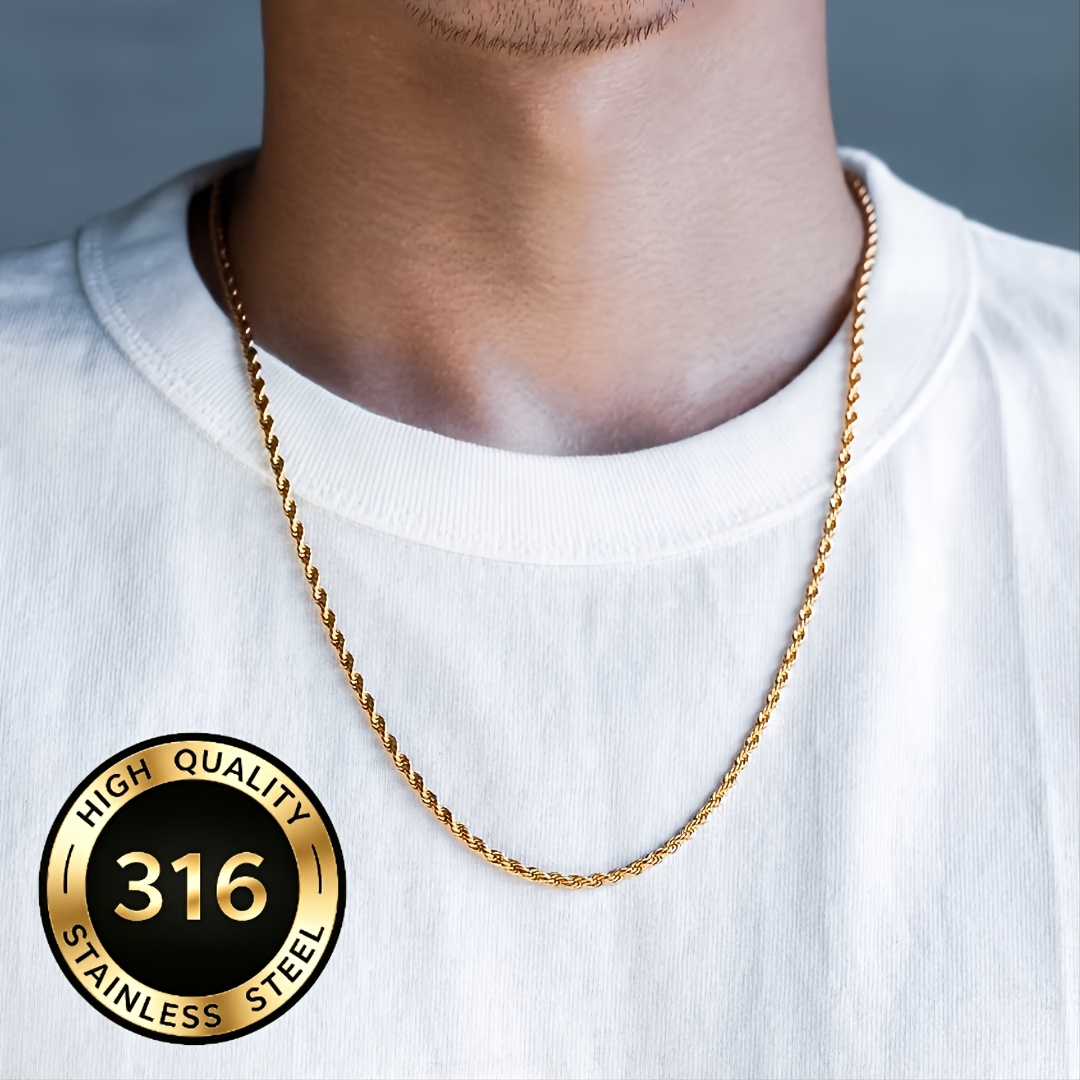 Men's 2mm Thick 316L Twisted Rope Necklace, Stylish Accessory